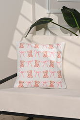 Baby Pink Teddy Bear and Ribbon Patterned Children's Room Cushion Cover – 43x43cm